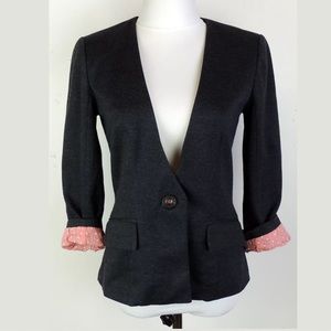 Anthro Cartonnier S Grey Knit Blazer Pink Dot Cuff
